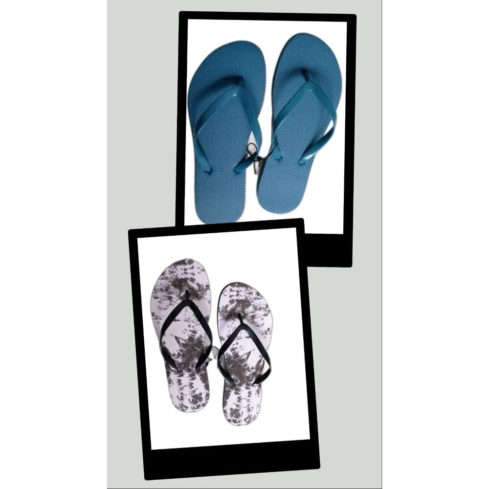 West Loop Women's Pair of 2 NEW Flip Flops, Size M 7/8(Teal and Black and White)